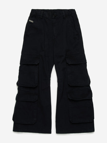 Girls Wide Leg Cargo Trousers in Black