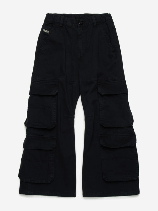 Girls Wide Leg Cargo Trousers in Black
