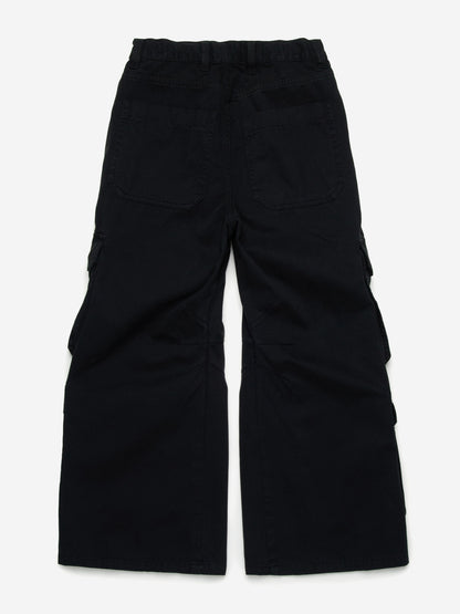 Girls Wide Leg Cargo Trousers in Black