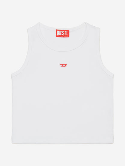 Girls D Logo Sleeveless Top in White