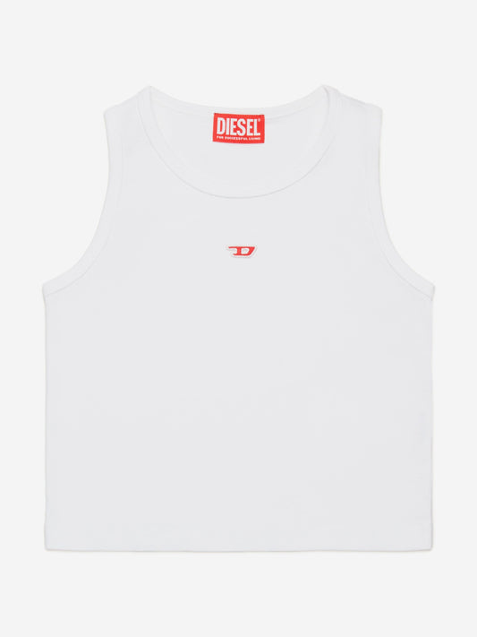Girls D Logo Sleeveless Top in White