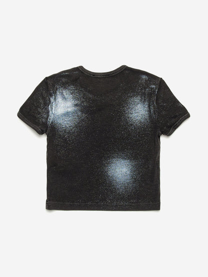 Girls Metallic Shimmer Oval D T-Shirt in Black