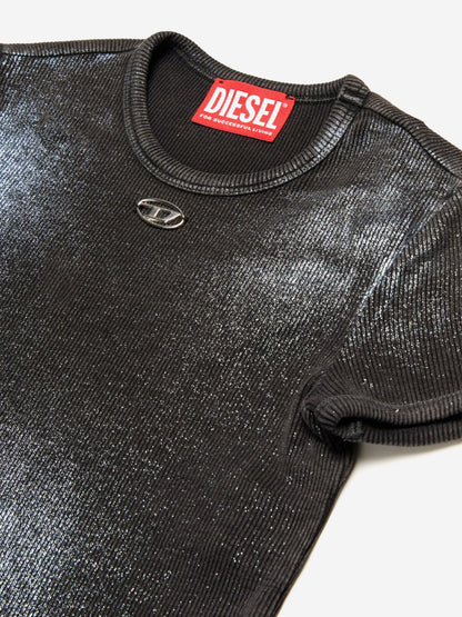 Girls Metallic Shimmer Oval D T-Shirt in Black