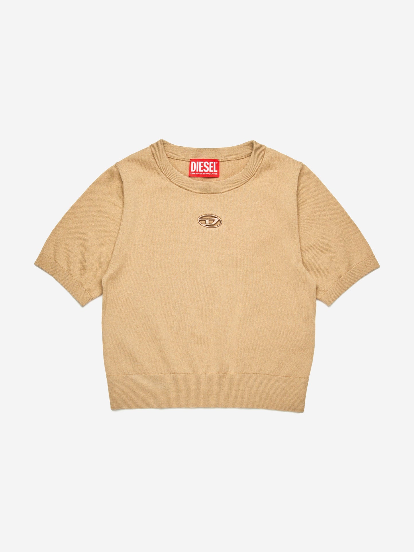 Girls Oval D Cotton Knit Top in Beige