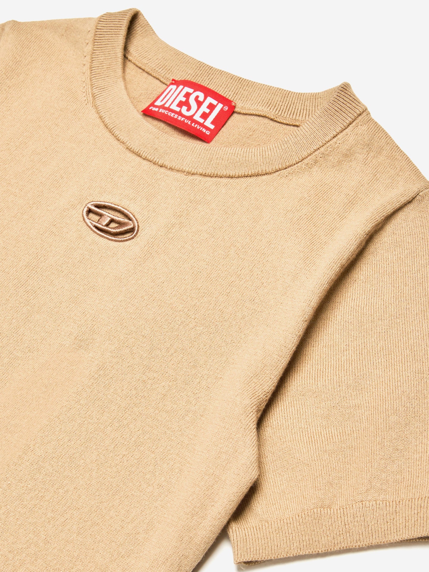 Girls Oval D Cotton Knit Top in Beige
