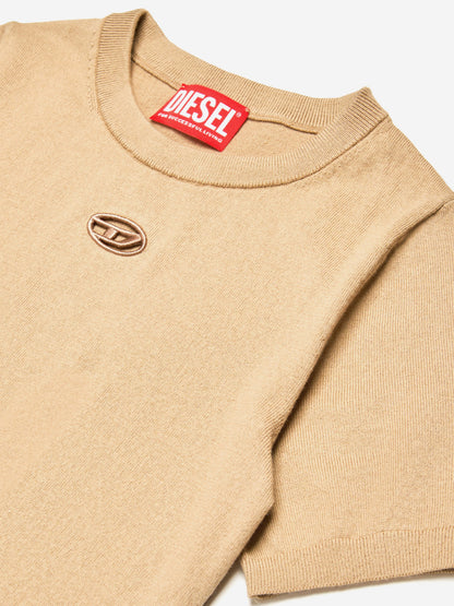 Girls Oval D Cotton Knit Top in Beige