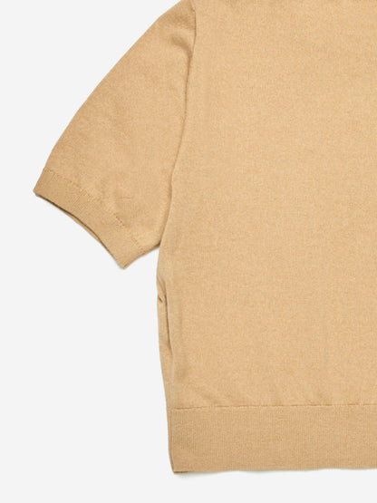 Girls Oval D Cotton Knit Top in Beige