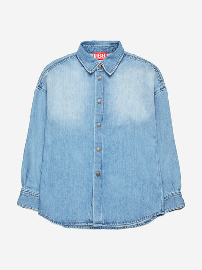Boys Oval D Back Logo Denim Shirt in Blue