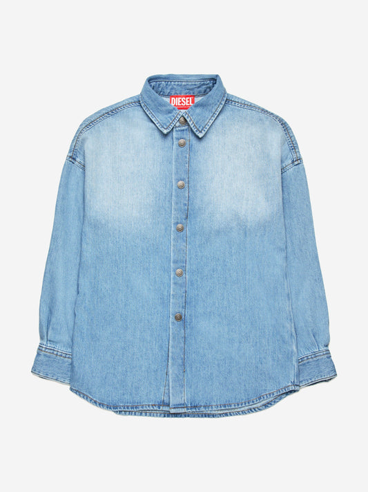 Boys Oval D Back Logo Denim Shirt in Blue