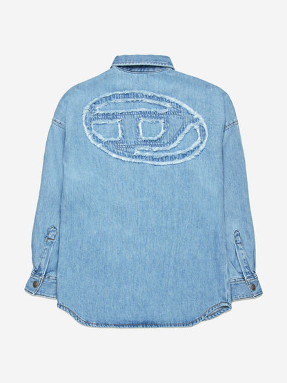 Boys Oval D Back Logo Denim Shirt in Blue