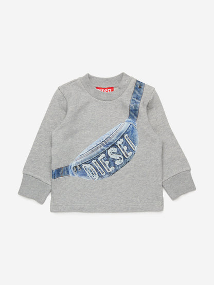 Baby Boys Crossbody Bag Print Sweatshirt in Grey