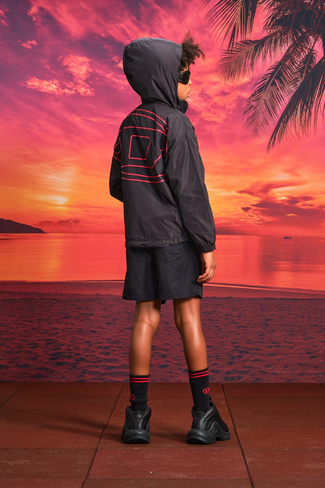 Boys Oval D Hooded Windbreaker in Black