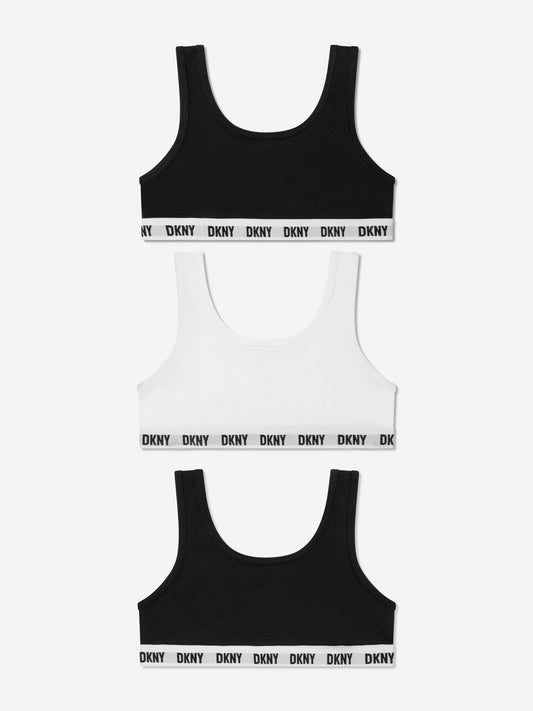 DKNY 女童 3 件装运动文胸套装（黑色）
