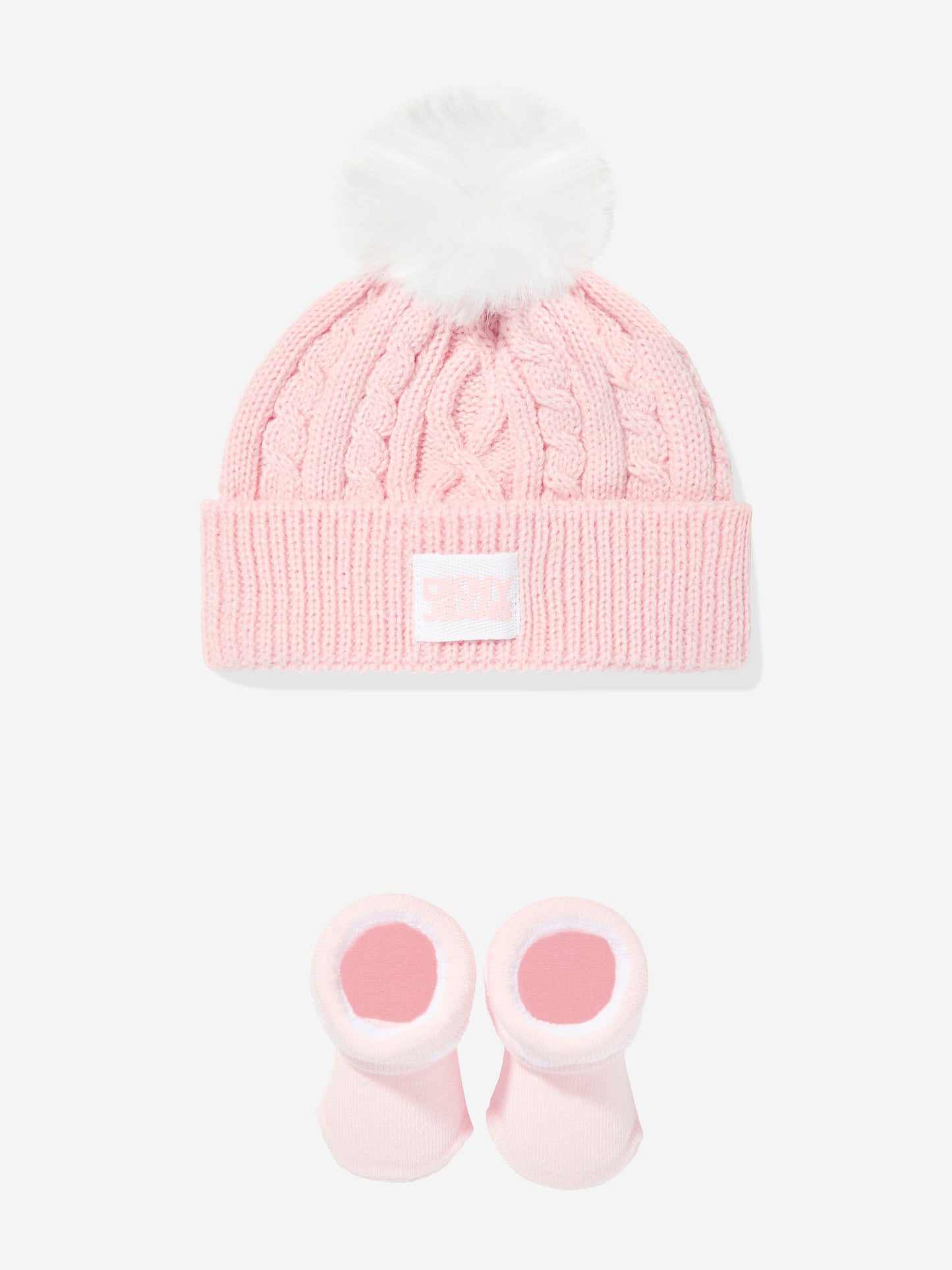 DKNY Baby Girls Pom Pom Knitted Hat and Socks Set in Pink
