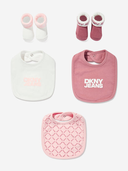 DKNY Baby Girls Bib and Socks Set in Pink