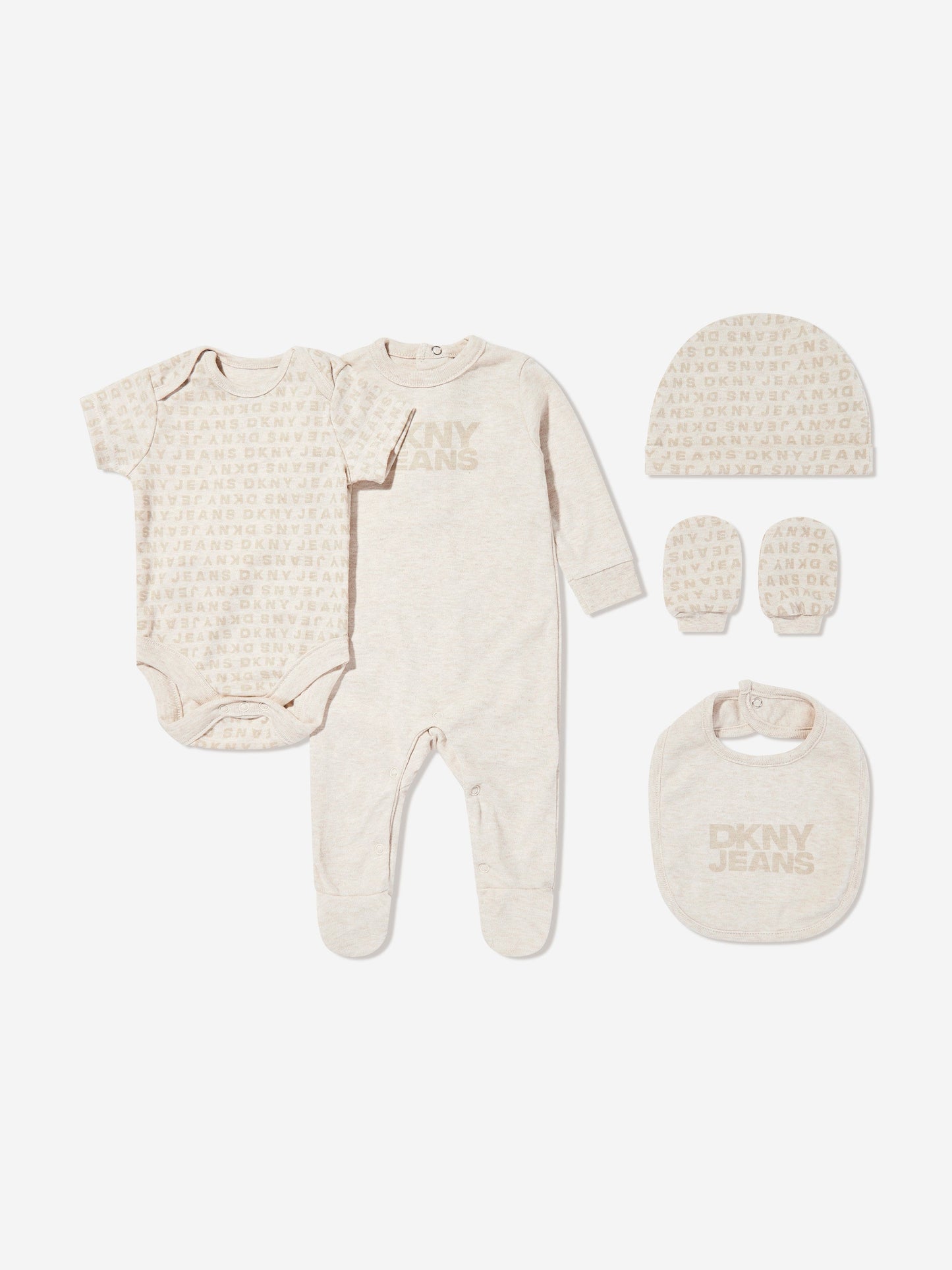 DKNY Baby Boys 5 Piece Babygrow Set in Beige