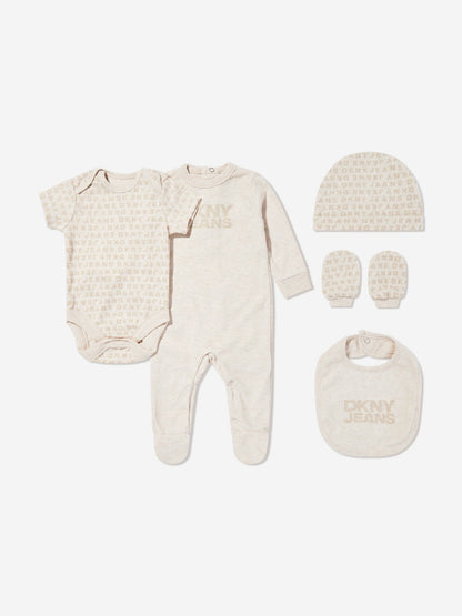 DKNY Baby Boys 5 Piece Babygrow Set in Beige