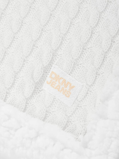 DKNY Baby Sherpa Fleece Blanket in White (90cm)