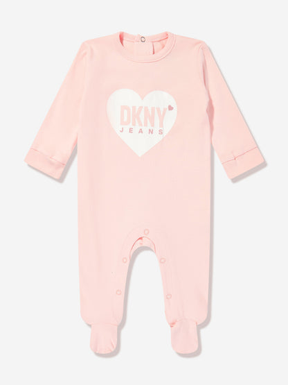 DKNY Baby Girls Heart Logo Babygrow Set in Pink