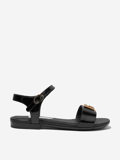 Dolce & Gabbana 女童黑色皮革徽标凉鞋