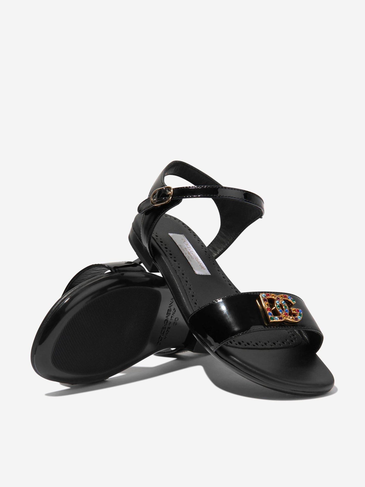 Dolce & Gabbana 女童黑色皮革徽标凉鞋