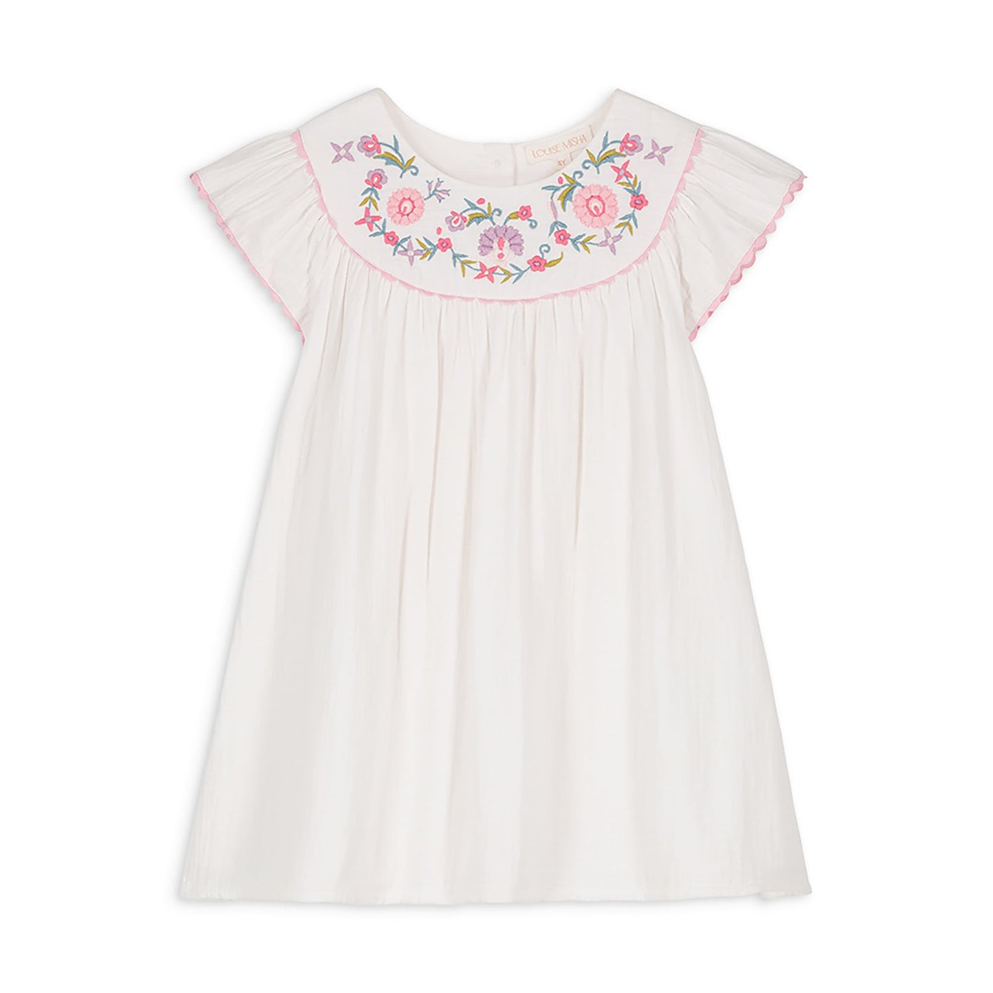 女童白色刺绣棉连衣裙
