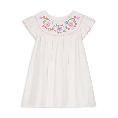 女童白色刺绣棉连衣裙