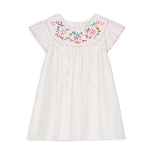 女童白色刺绣棉连衣裙