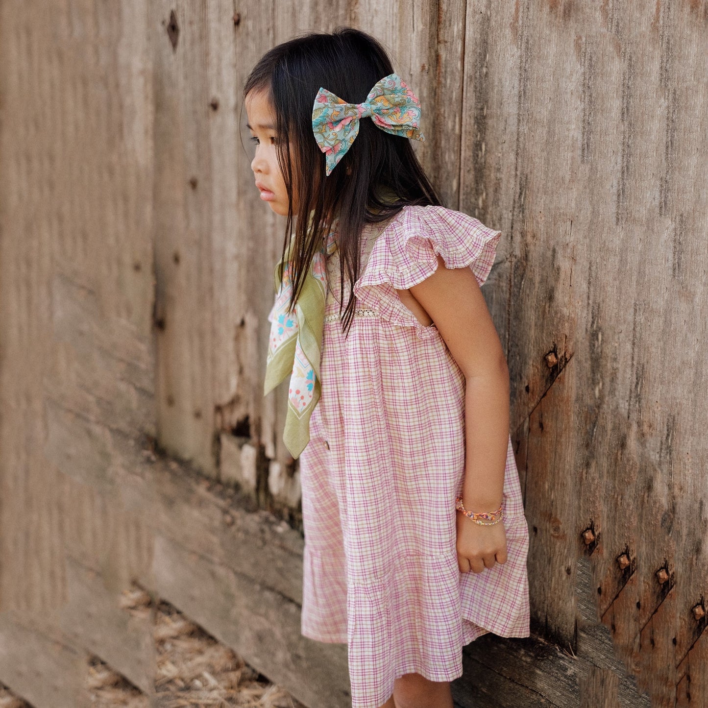 女童粉色格子棉连衣裙