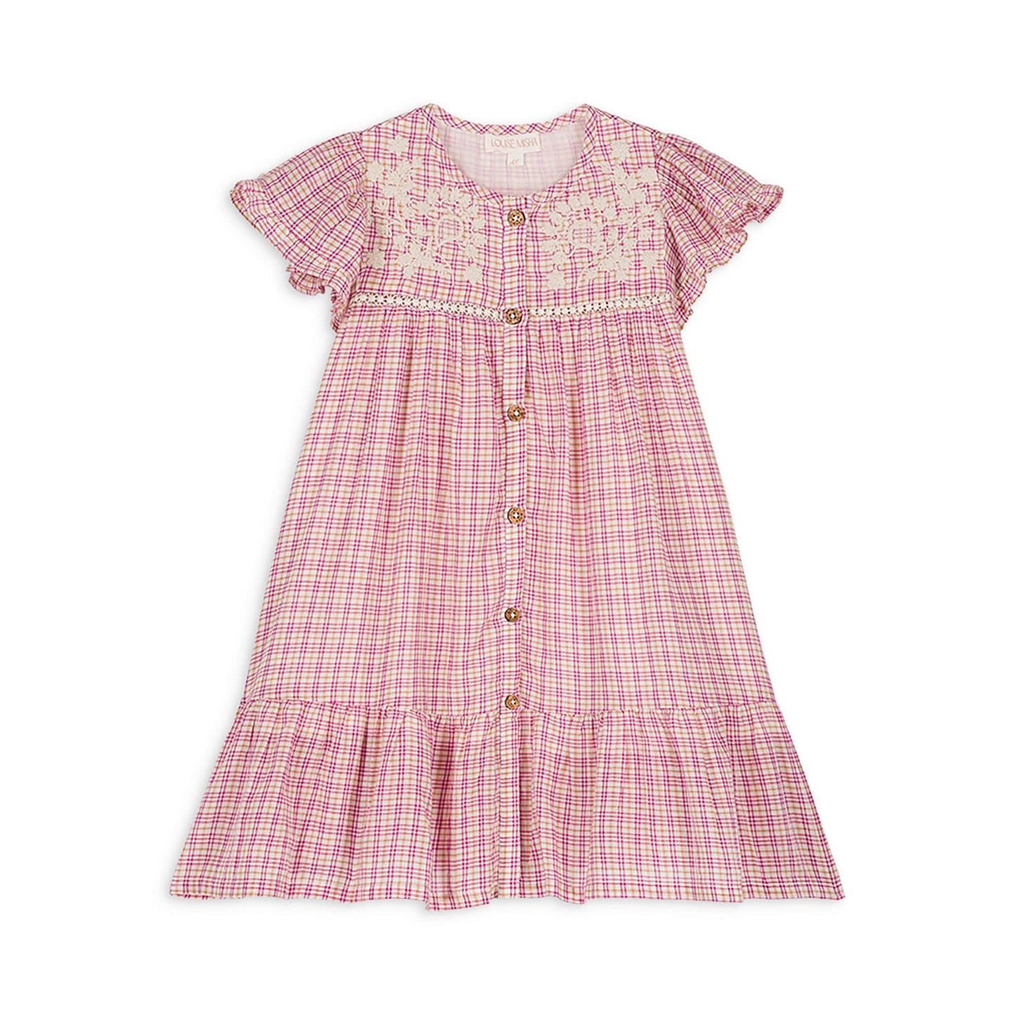 女童粉色格子棉连衣裙