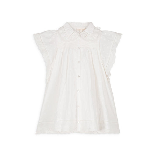 女童白色刺绣棉连衣裙