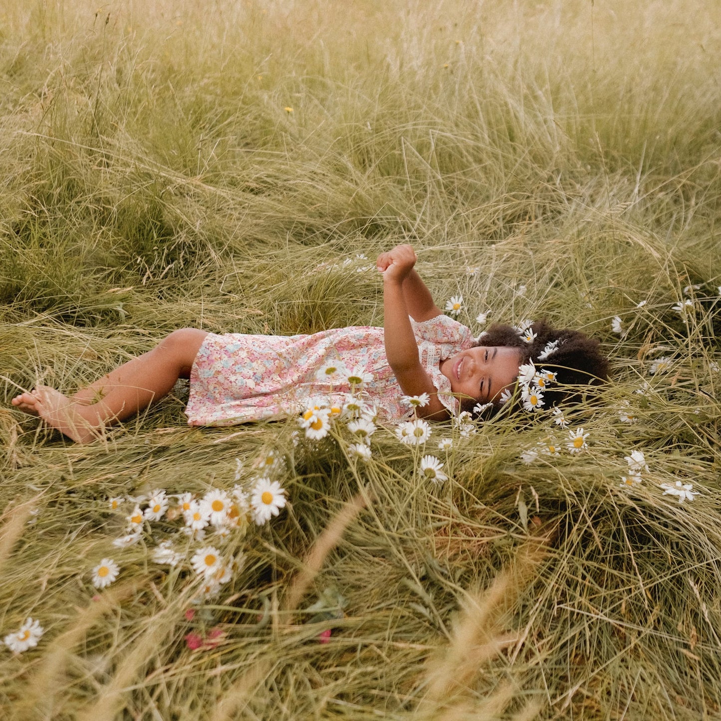 女童粉色碎花棉连衣裙