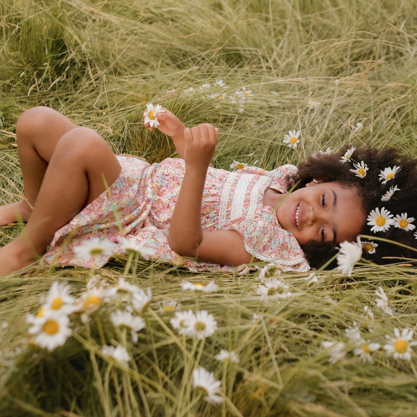 女童粉色碎花棉连衣裙