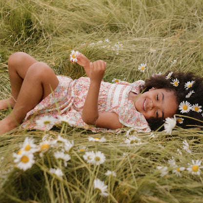 女童粉色碎花棉连衣裙