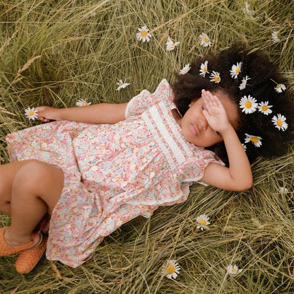 女童粉色碎花棉连衣裙