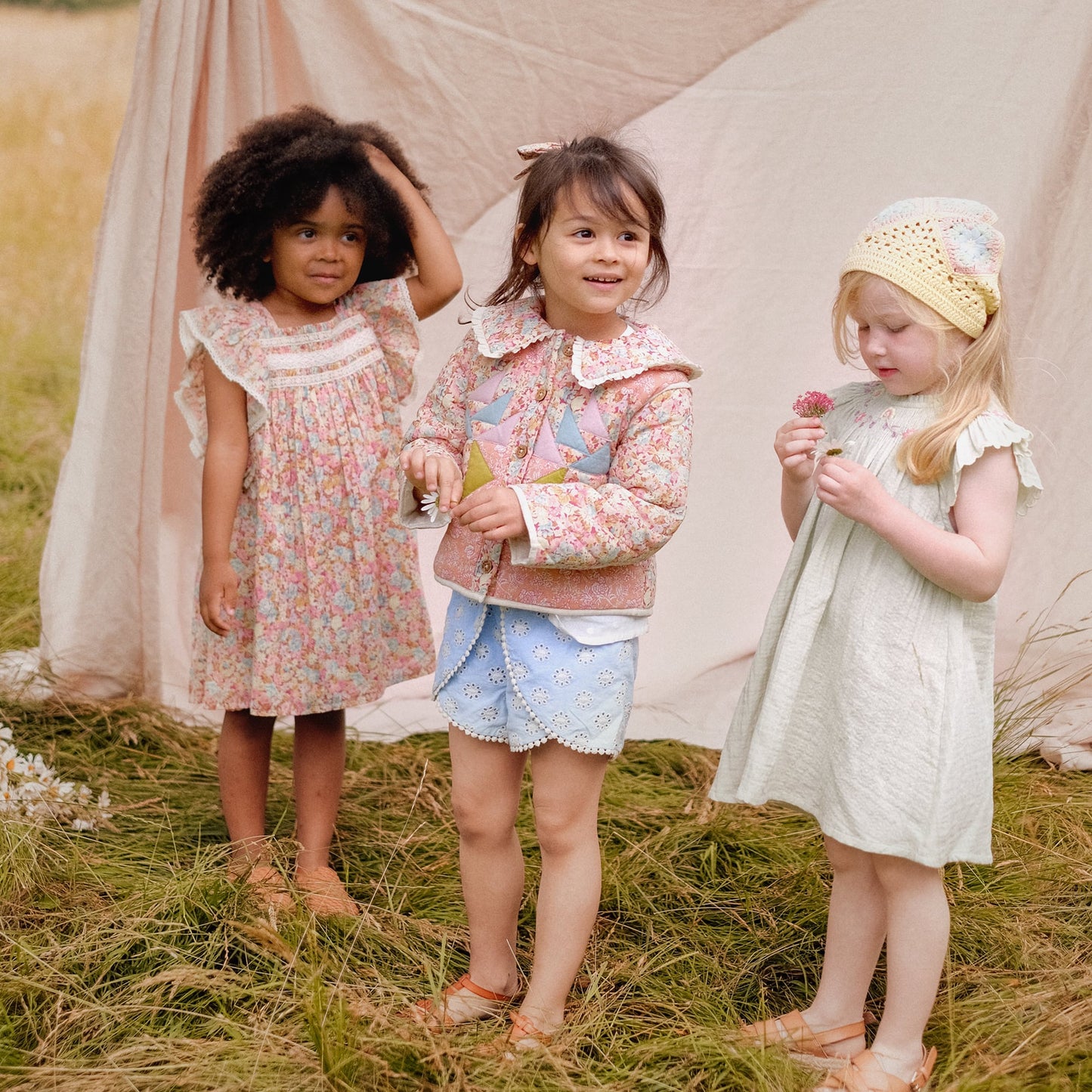 女童粉色碎花棉连衣裙