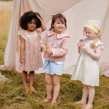 女童粉色碎花棉连衣裙