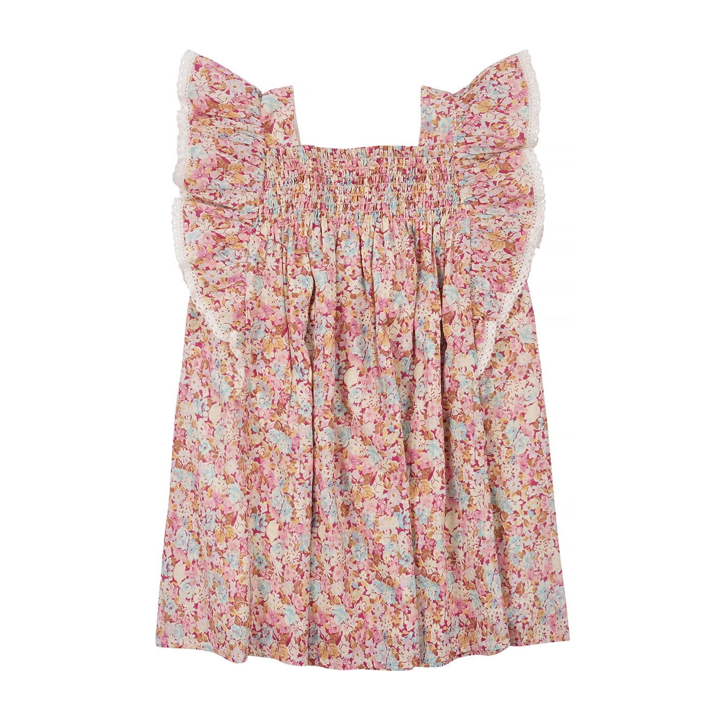 女童粉色碎花棉连衣裙