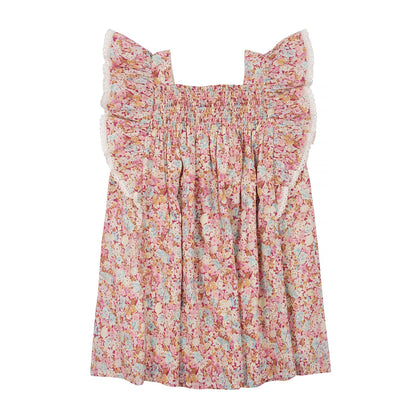 女童粉色碎花棉连衣裙