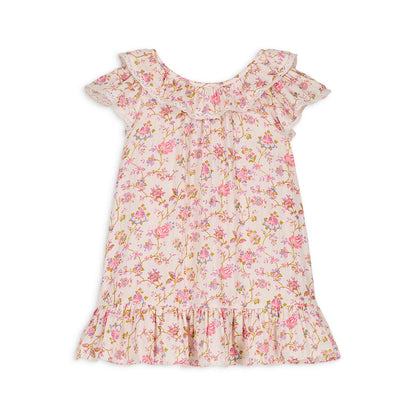 女童粉色碎花荷叶领棉连衣裙