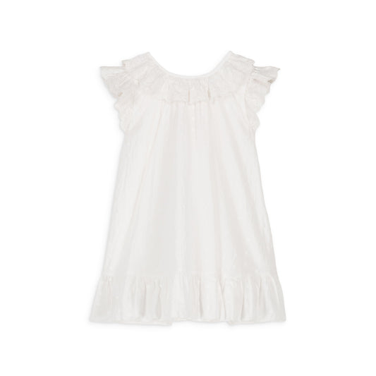 女童白色荷叶领棉连衣裙