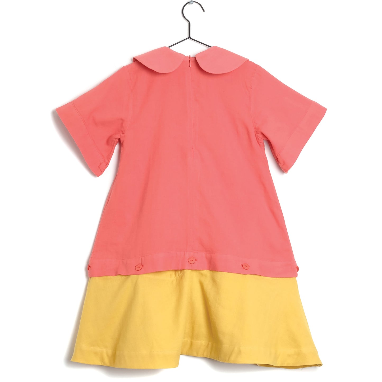 Girls Coral & Yellow Cotton Dress