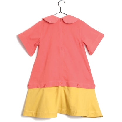 Girls Coral & Yellow Cotton Dress