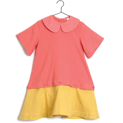 Girls Coral & Yellow Cotton Dress