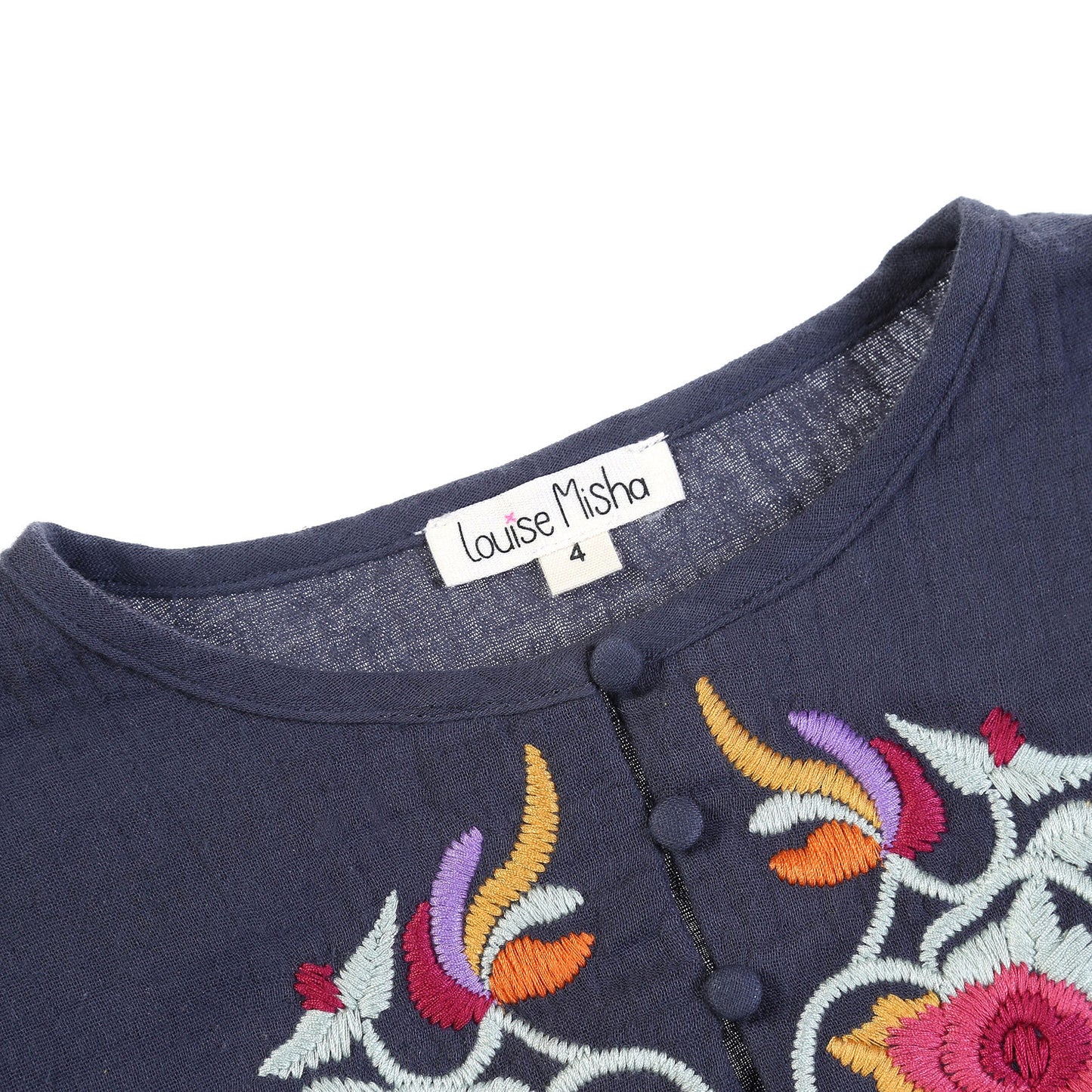 Girls Dark Grey Embroidered Trims Cotton 'Samsa' Dress