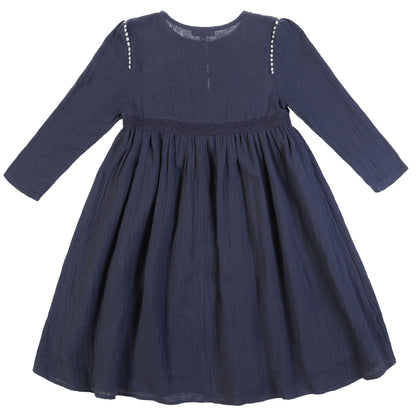 Girls Dark Grey Embroidered Trims Cotton 'Samsa' Dress