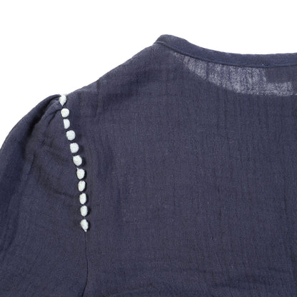 Girls Dark Grey Embroidered Trims Cotton 'Samsa' Dress
