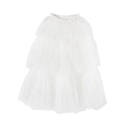 女童白色珠绣半身蛋糕裙
