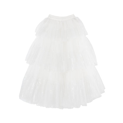 女童白色珠绣半身蛋糕裙