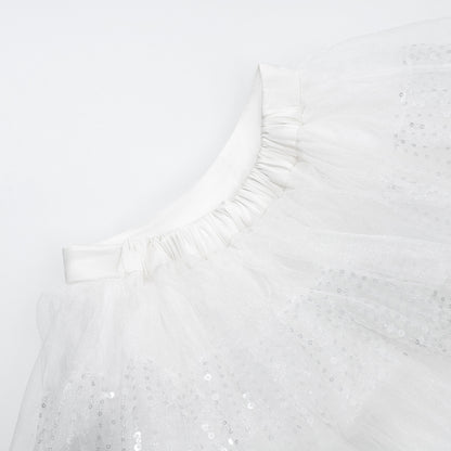 女童白色珠绣半身蛋糕裙